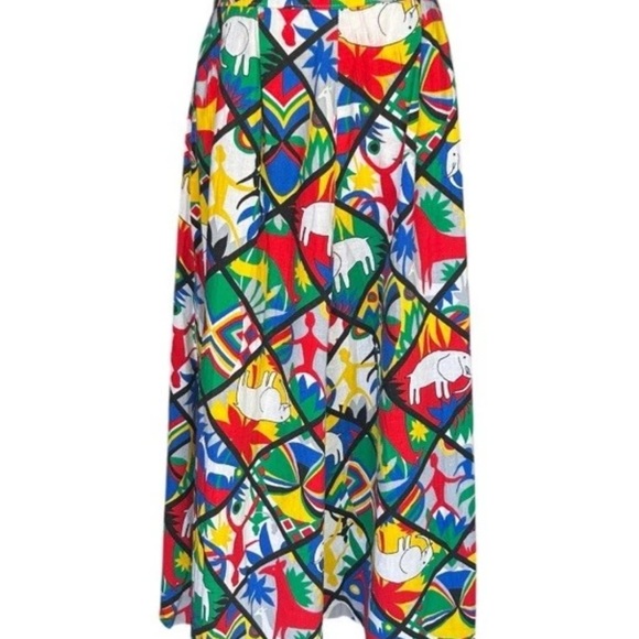 Vintage American Sophisticates 1980s Bold Abstract Geometric Print Midi Skirt S - Picture 1 of 13